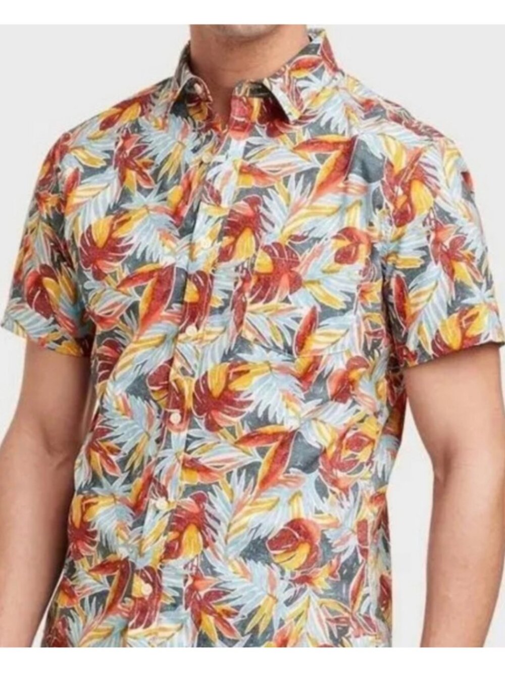 GOODFELLOW CO Mens Tropical Palm Leaves Cotton Button Down Shirt Multicolor SLIM
